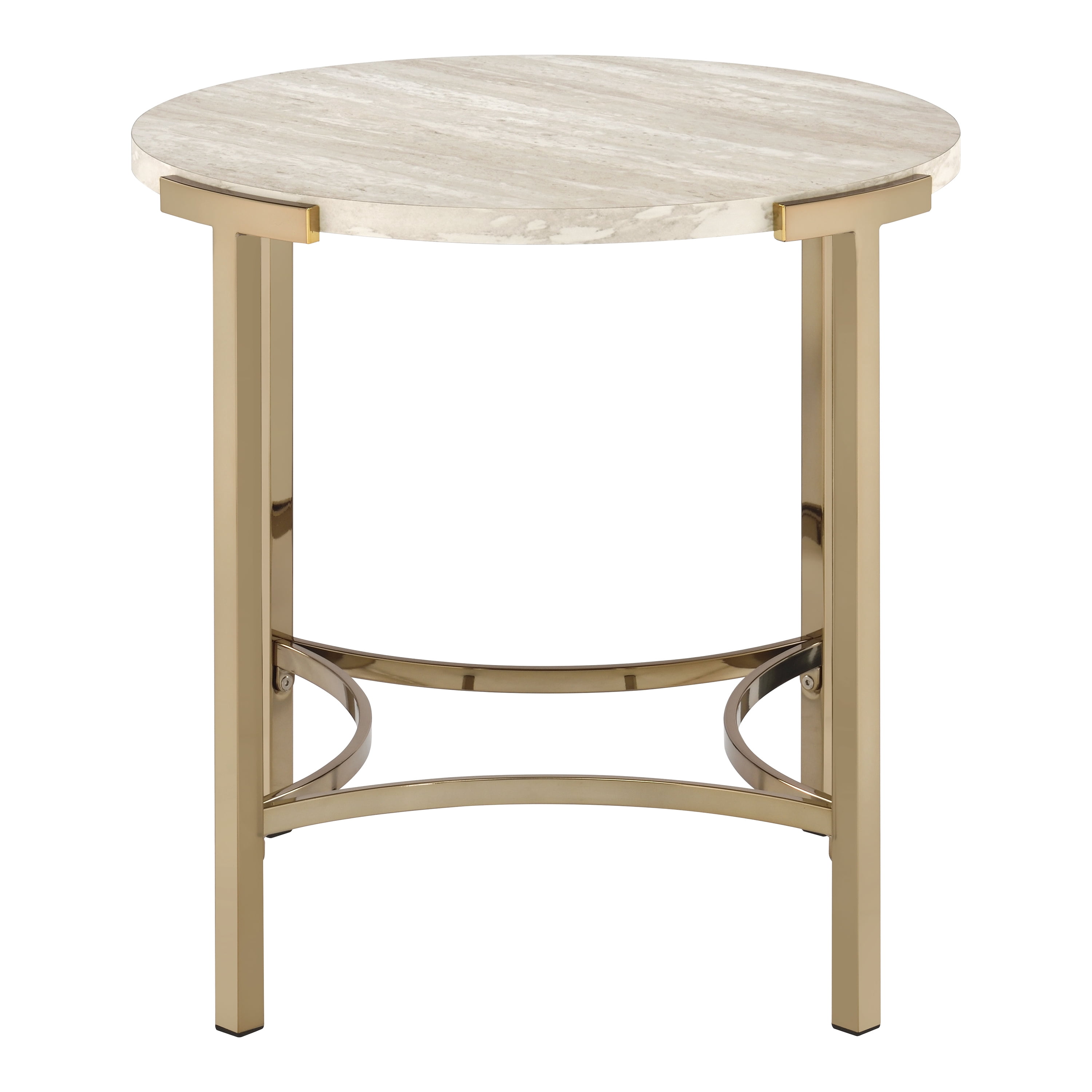 Furniture of America Heure Round Metal Champagne and White End Table