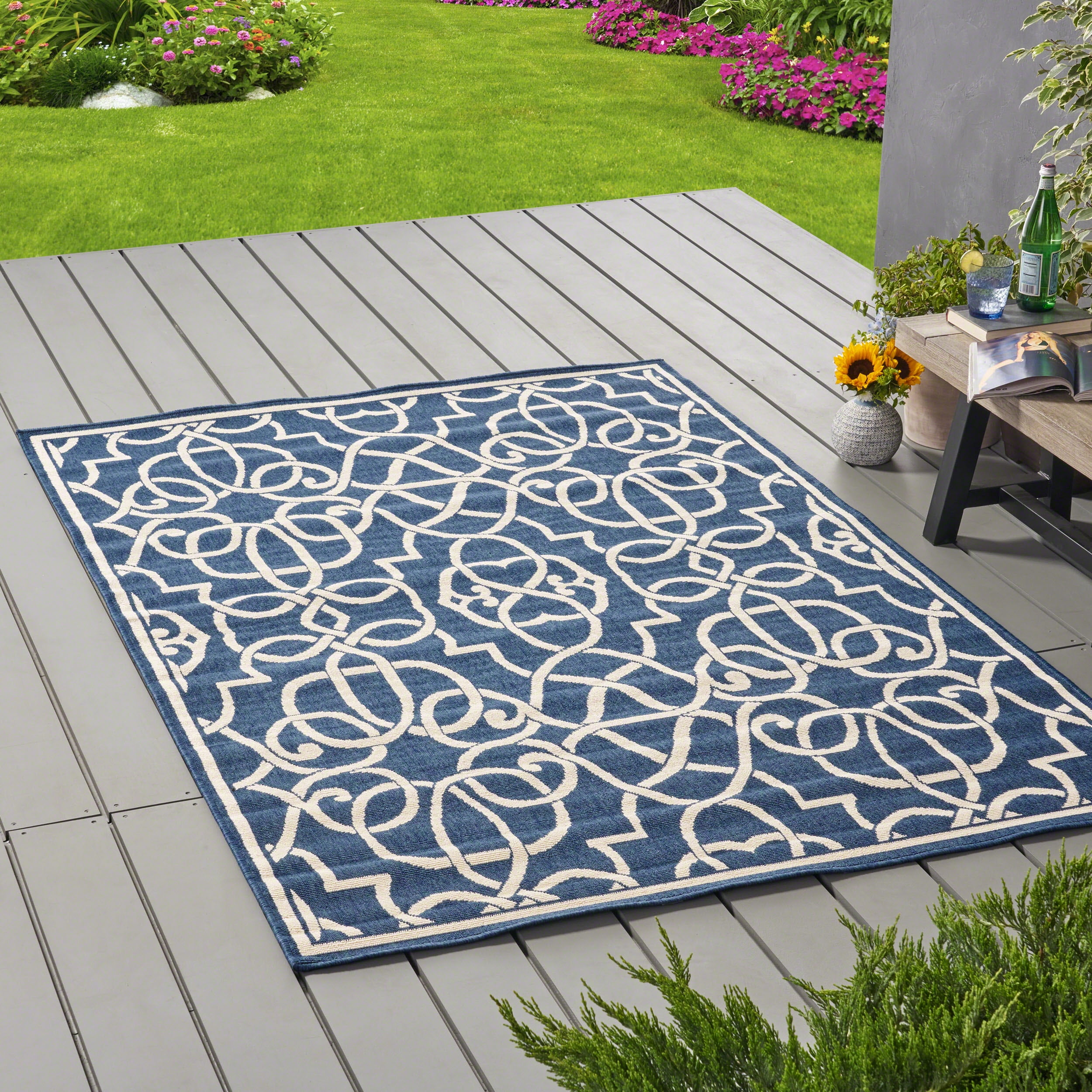 GAD Great American Distributors Zaltan Premium Geometric Indoor Outdoor Area Rug Pool 7'10x 10'2 Lanai Soft Blue Cream Fade Resistant Rug for Patio Porch GAD Great American Distributors Zaltan Premium Geometric Indoor Outdoor Area Rug Pool 7'10x 10'2 Lanai Soft Blue Cream Fade Resistant Rug for Patio Porch