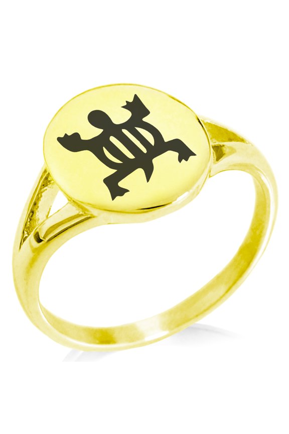 Stainless Steel Aztec Adaptability Rune Minimalist Oval Top Polished Statement Signet Ring