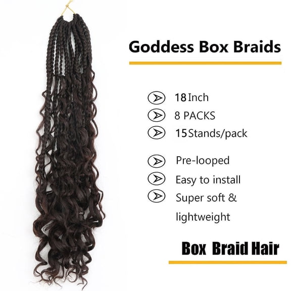 WEIF-18 Inch Boho Box Braids 8 Packs Bohemian Goddess Box Braids Crochet Hair With Curly Ends Crochet Hair for Women #4