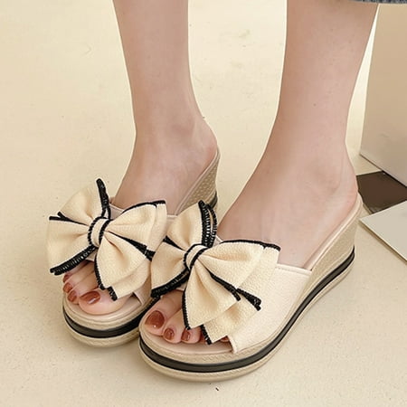 

Ykohkofe Fashion Summer Women Sandals Wedge Heel High Heel Thick Sole Bow Lightweight Casual