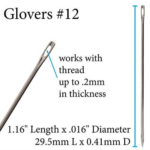John James Glovers Needles, Size #12, 29.5mm in Length and 0.41mm in Diameter, Pack of 25, Triangular Point, Ideal to Pass Through Tougher Materials Such as Leather, Suede, Vinyl and Soft Plastics
