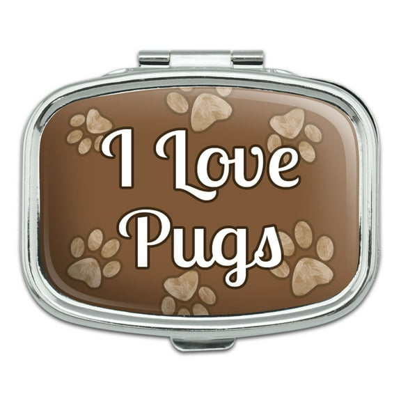 I Love Heart Dogs - Pugs - Rectangle Pill Box