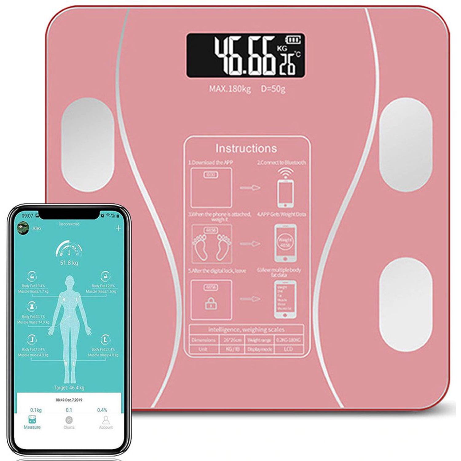 Cfowner Bluetooth Smart Bathroom Scales for Body, Weight Digital Scale