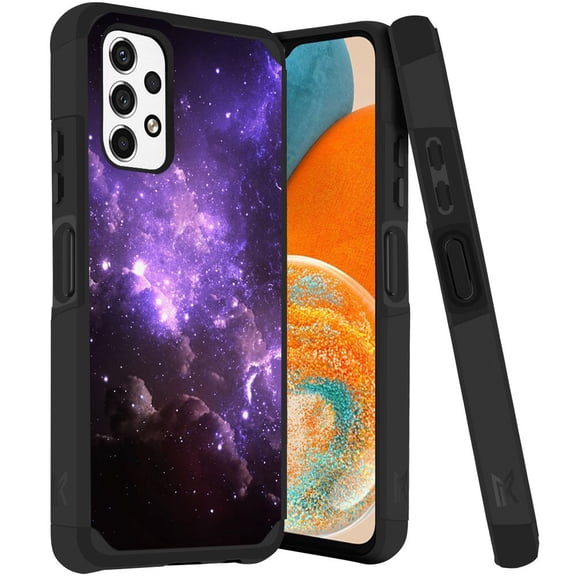 ANJ  Rugged Dual Layered Shockproof Slim Hybrid Case   Tempered Glass Cover Compatible with Samsung Galaxy A23 5G - Purple Galaxy