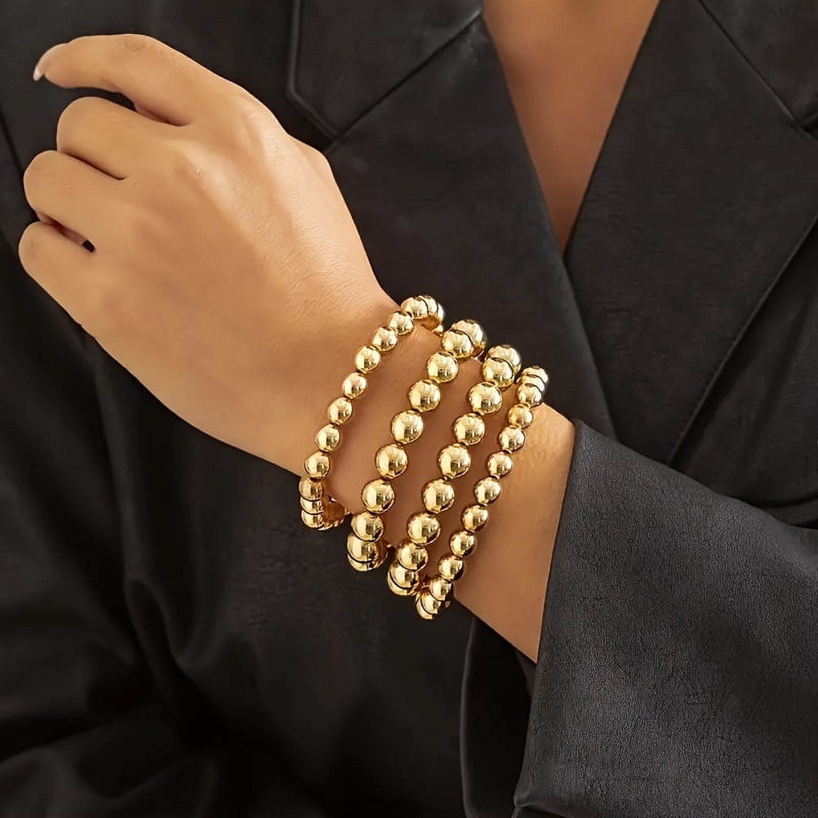 4 punk exaggerated ball chain bracelet set Hip-hop geometric handmade decoration,Gold