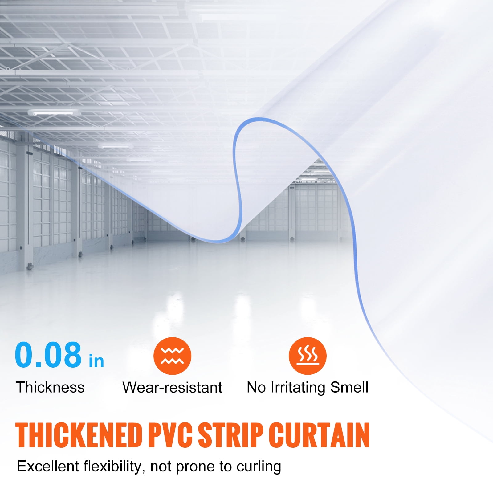 KFFKFF Clear PVC Strip Curtain, 164' Length x 8" Width x 0.08" Thickness, Smooth Plastic Door Strips for Entryways in Supermarkets, Garages, Warehouses, Barns, and Animal Shelters