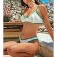 thumbnail image 6 of Women'S Bikini Sets Scoop Neck Padded 2 Piece Swimsuits High Cut Low Rise Cheeky Bathing Suit Green & White  S, 6 of 8