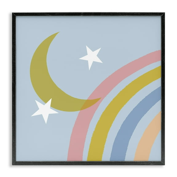 Stupell Industries Rainbow And Moon Shape Landscape & Nature Painting Black Framed Art Print Wall Art, 12 x 12
