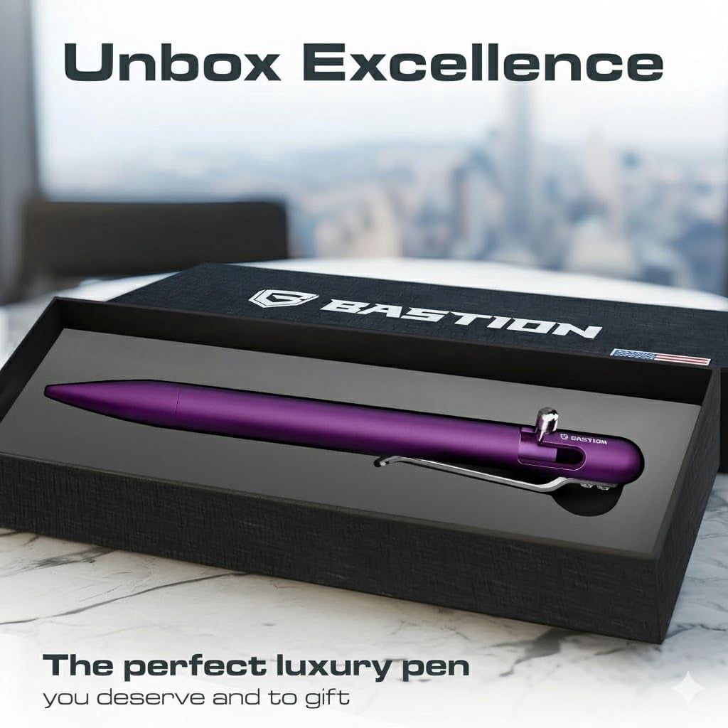Bastion Aluminum Slim Bolt Action Pen, Purple, Ballpoint Refillable, 1 Count