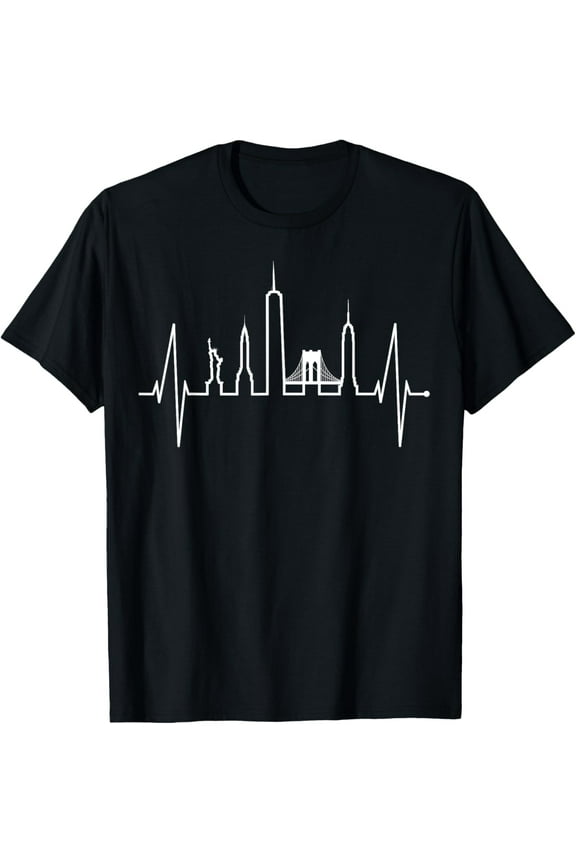 New York Skyline Heartbeat Statue Of Liberty I Love New York T-Shirt men and women can wear, black, white, gifts