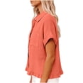 thumbnail image 6 of Yeaiivve Womens Short Sleeve Buttons Up Shirts with Ruffle Trim Ladies Dressy Casual Linen Tops Comfy Lightweight Collared Business Work Blouses Orange,XL, 6 of 7