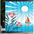 thumbnail image 4 of Ambesonne Cartoon Shower Curtain, Oleanders and Sailboat, 69"Wx70"L, Blue Orange White, 4 of 5