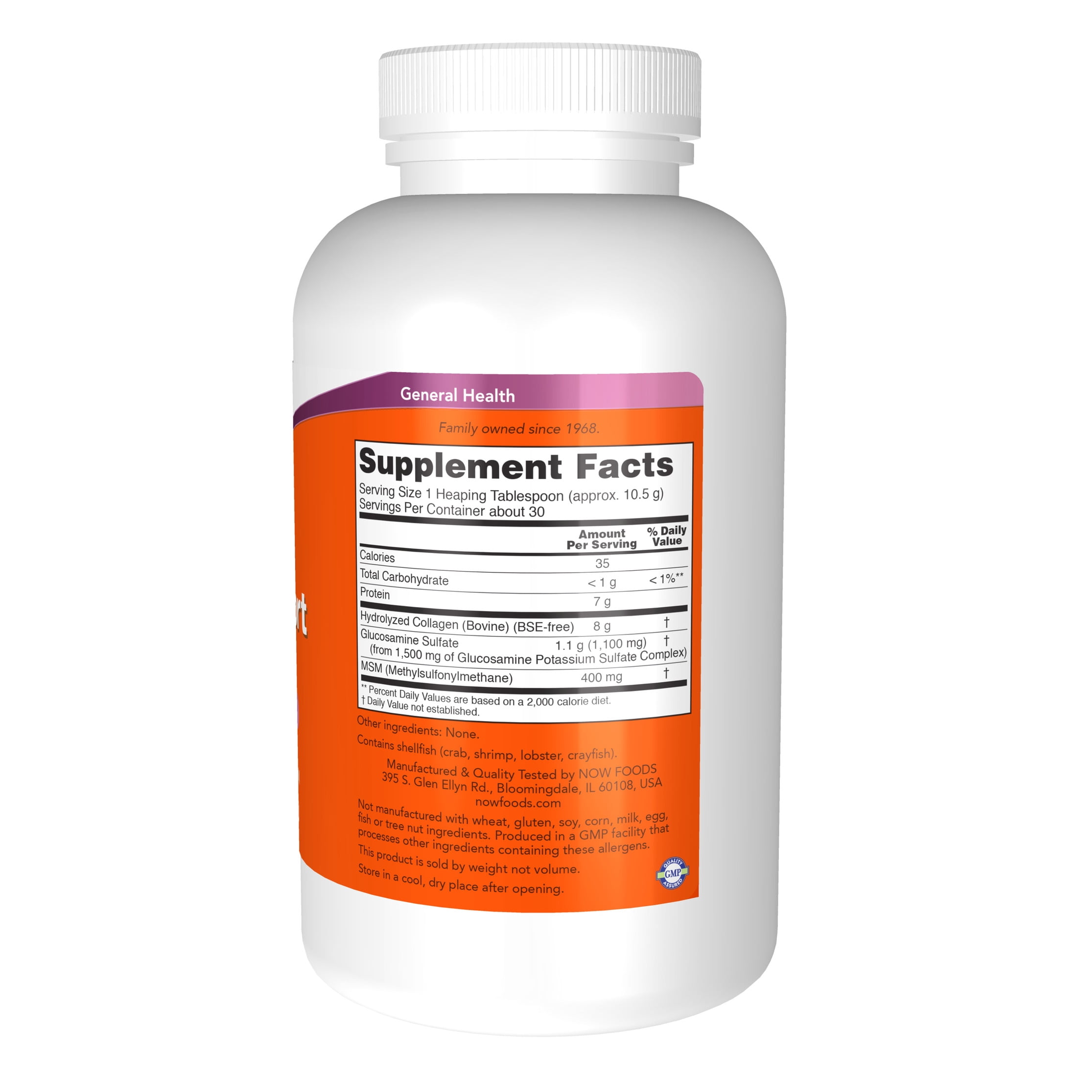 NOW Supplements, Collagen Joint Support™ Powder with Beef Gelatin, Glucosamine Sulfate and MSM, 11-Ounce