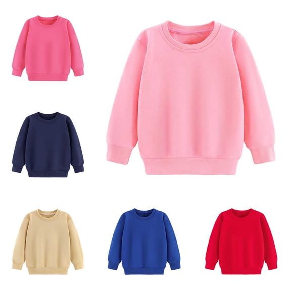 NAISIBABY Girls Sweatshirt Size 8,Solid Lightweight Long-Sleeve Round-Neck Pullover Sweatshirt Pink