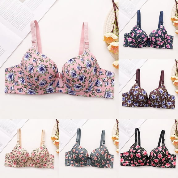 Loopsun Women Daily Floral Print Underwire Bra Comfortable Breathable Shaping Support Thin Wear