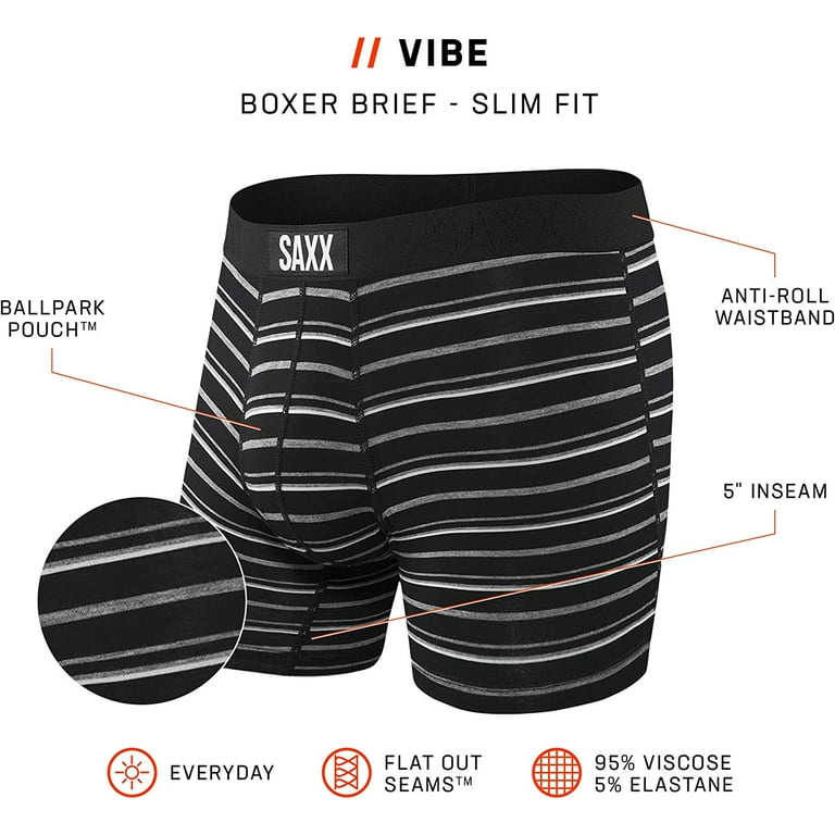 Saxx Underwear Men's Boxer Briefs – Vibe Men’s Underwear – Boxer Briefs  with Built-in Ballpark Pouch Support – Underwear for Men,Black Coast