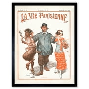 Vintage French Fashion La Vie Parisienne Punishing Faun Girl Magazine Cover Art Print Framed Poster Wall Decor 12x16 inch