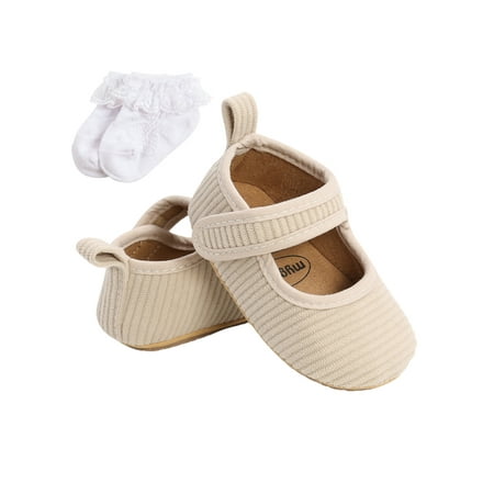

Lieserram Baby Shoes Solid Color Ribbed Walking Shoes Soft Sole Footwear for Spring Fall Apricot/Brown/Gray/Pink 0-18 Months
