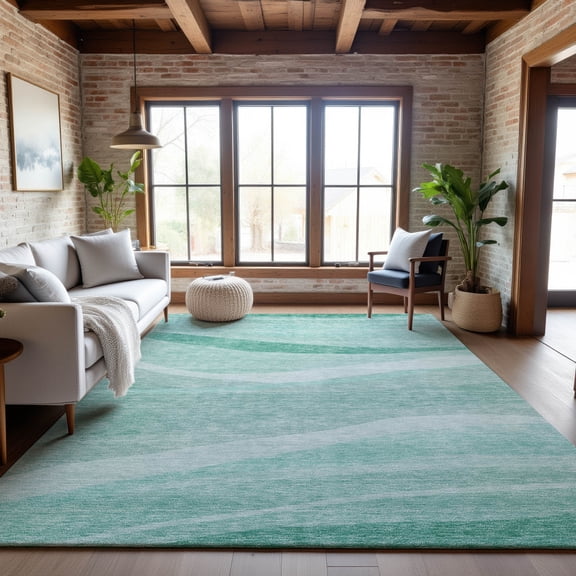 Addison Rugs Mayfield Premium Machine Washable Transitional Swirls Aqua Rectangle Rug, 10' x 14'
