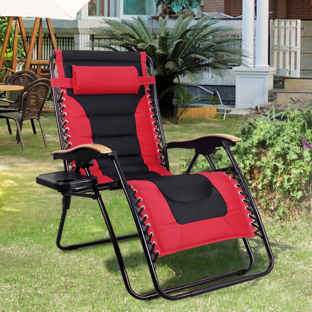 Captiva Designs Oversized Padded Zero Gravity Chair, Red