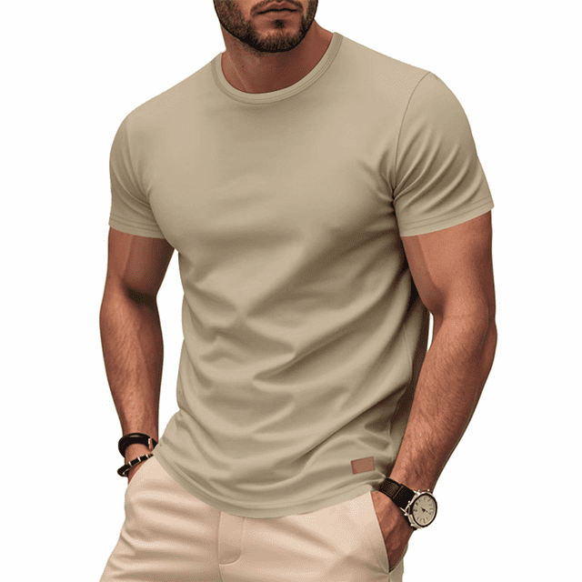 Camiseta de Viscosa de Bambú para Hombre, Ultra Suave, , con Cuello Redondo Refrescante, Informal, Básica, Interior Caqui S