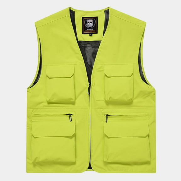 Men's Casual Lightweight Outdoor Waistcoat Fishing Work Travel Cargo Vest Sleeveless Jacket Multi Pockets Green M