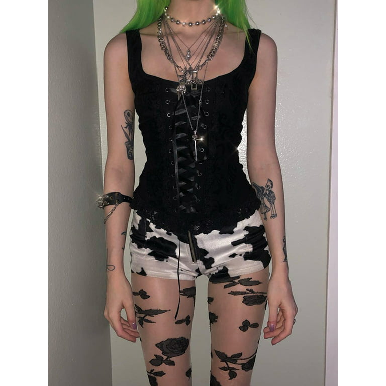 TFFR Harajuku Gothic Grunge Lace Up Corset Top Vintage Bustier