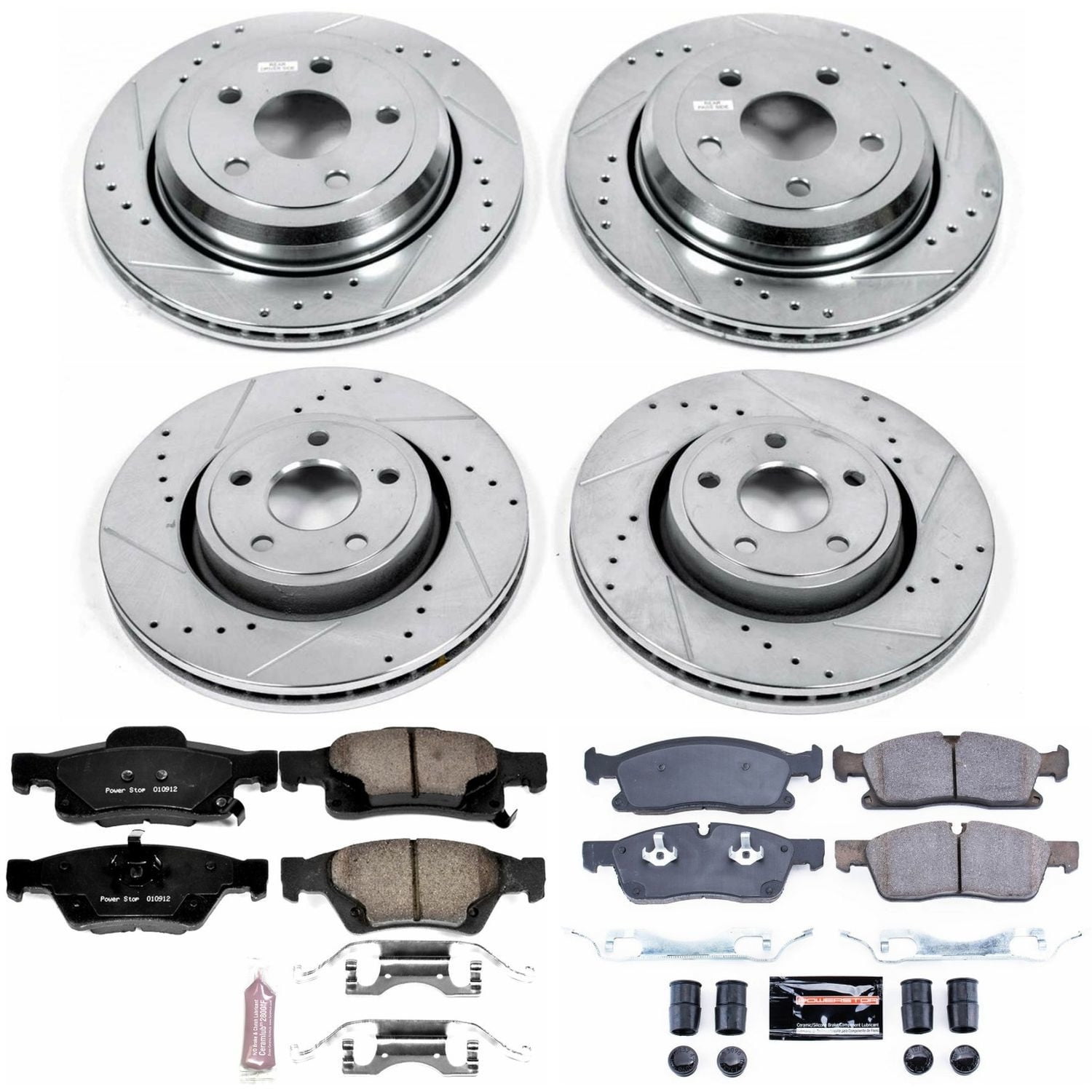PowerStop Front and Rear Z23 Evolution Sport Carbon-Fiber Ceramic Brake Pad and Drilled & Slotted Rotor Kit Fits: DODGE JEEP Select Models K6537