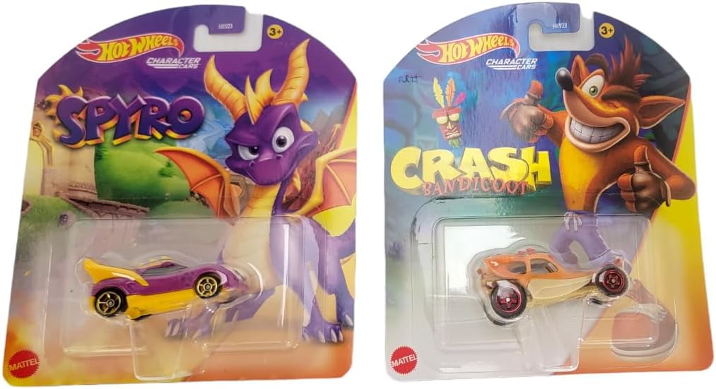 Hot Wheels Crash Bandicoot and Spyro Activision Character Cars Pack of 2 Diecast Vehicles