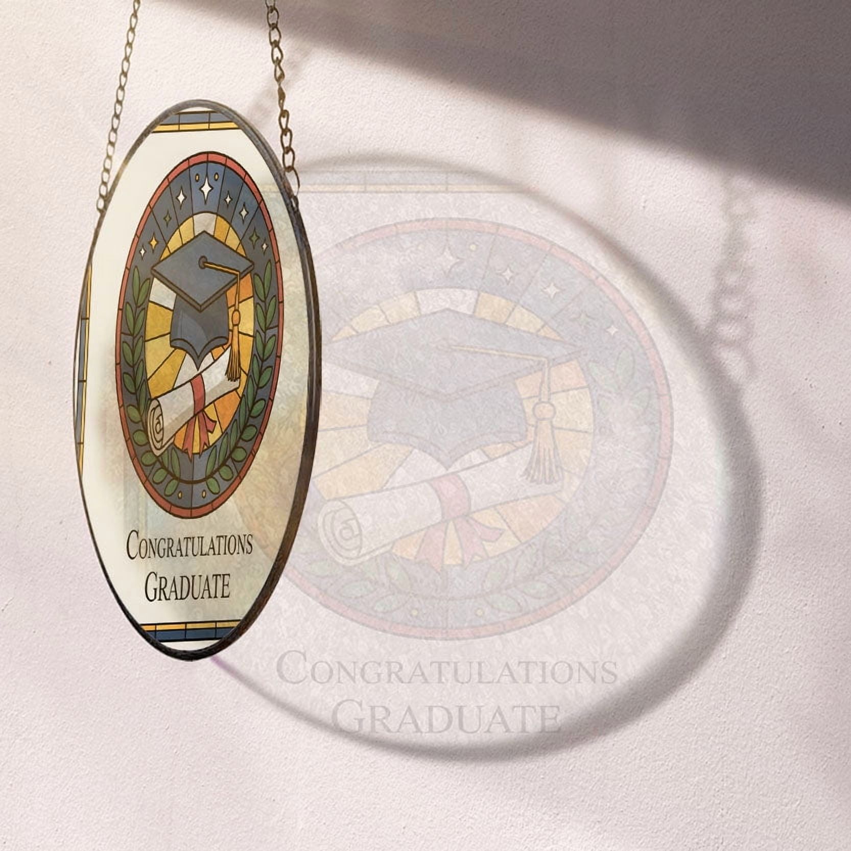 Graduation Cap & Diploma Stained Glass Suncatcher Window Hanging – Custom Text Window Hanging for Man, Woman, Family & Friends, Christmas 2025 Tree Decoration