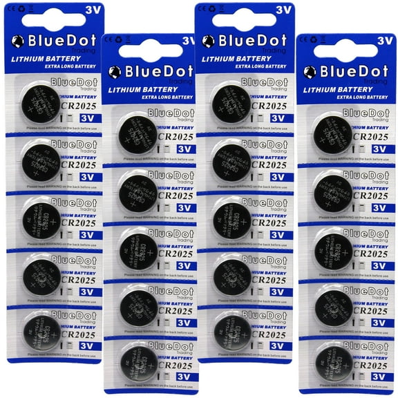 BlueDot Trading CR2025 (also known as CR5003LC) Lithium Manganese Dioxide (Li-MnO2) Button Coin Cell Batteries - 20 Pack