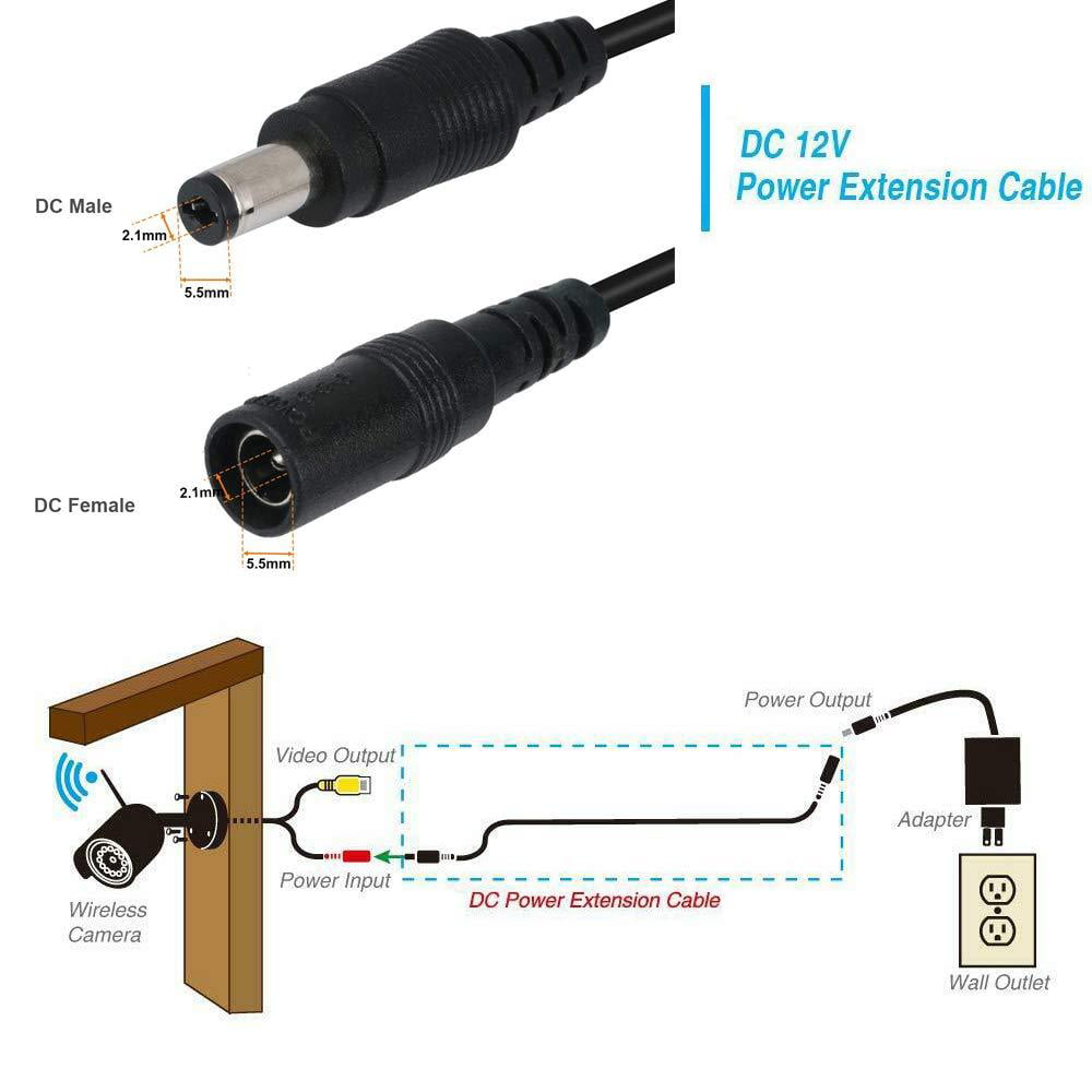 1/3/1.5M 5.5x2.5mm DC 12V Power Extension Cable Cord Adapter For CCTV Cameras JP 