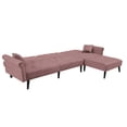 thumbnail image 2 of Convertible Sofa Bed, Modern Velvet Sleeper Sofa with Adjustable Backrest and Armrest, L-Shaped Futon Couch with 2 Pillows for Living Room Bedroom, Pink, 2 of 7