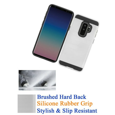 for 6.2" Samsung S9 + PLUS Galaxy S 9+ PLUS Case Phone Case Brushed Back Slip Resistant Dent Guard Hybrid Shield Layers Slim Shock Bumper Cover White Silver