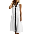 thumbnail image 3 of VBVC Women's Cotton Linen Sleeveless Midi Dress, Ladies' Contrast Ruffle Trim V-Neck Shift Dress, Summer Casual Vacation Dress For Women,White,S-2XL, 3 of 9
