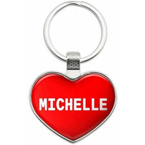 Michelle - I Love Name Metal Heart Keychain Key Chain Ring, Multiple Colors Available