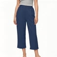 thumbnail image 2 of Women's Casual Solid Cotton Blend 3/4 Length Pants, Elastic Waist Pull-On Trousers with Pockets, Comfortable Mid-Rise Capris for Everyday Wear, Summer Walking, Office, | TruBelle,Navy S, 2 of 8