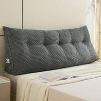 ANMINY Triangular Headboard Pillow with Side Pockets, Bed Rest Reading Pillow, Removable & Washable Cover, Wheat Ear Velvet Texture for Queen Beds