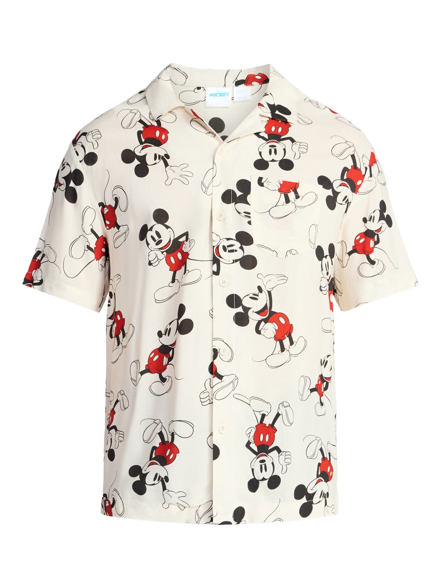 Disney Men's and Big Men's Mickey Mouse Wander Graphic Button-Up Shirt, Sizes XS-5XL