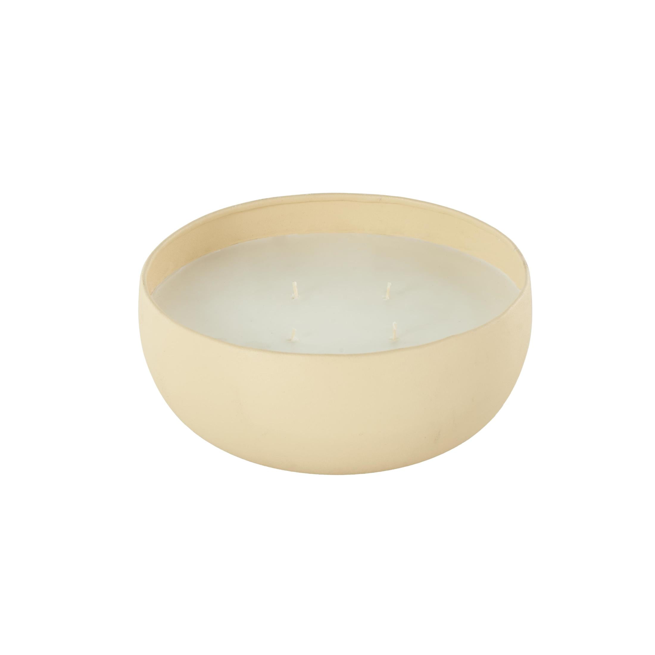 DecMode Beige Metal Rose Blossom & Sandalwood Scented Textured 34oz 4 Wick Candle with White Wax
