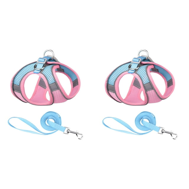 (2-Pack) Rinsvye Soft Mesh Dog Harness Light Rope Halter and Leash Set for Walking Summer Step in Cat Walking Assist Vest Harness Reflective Bands Adjustable No Pull Pet Supplies for Small Dogs and