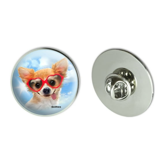 Chihuahua Dog Heart Glasses Selfie Metal 1.1" Tie Tack Hat Lapel Pin Pinback