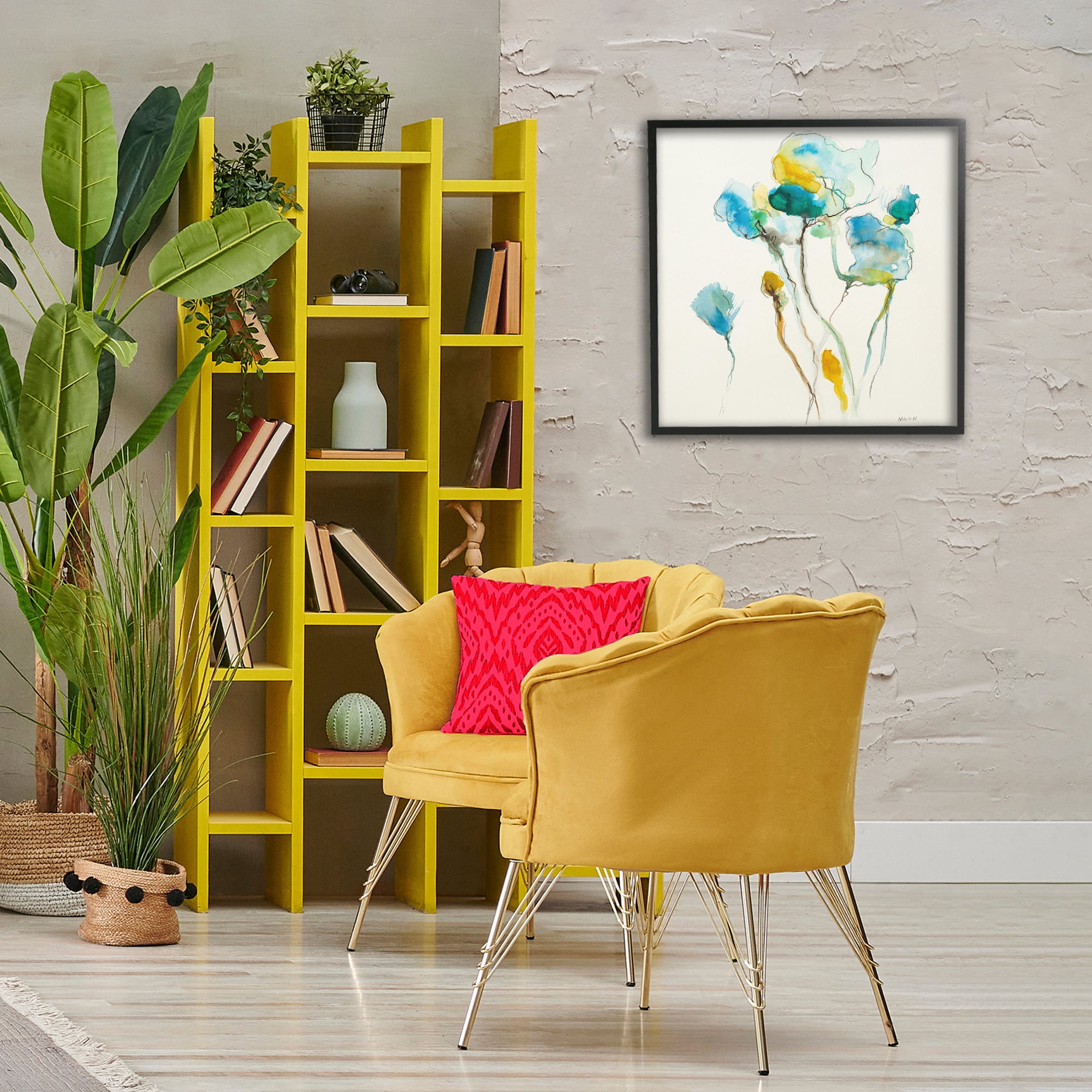 Stupell Industries Abstract Watercolor Blooms Abstract Painting Black Framed Art Print Wall Art, 24 x 24