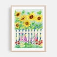 thumbnail image 2 of Yellow Sunflowers with White Pickett Fence and Garden - Drawing Floral Flowers Botanical Pastoral Summer Nature Unframed Wall Art Print 12 x 18 inches, 2 of 16