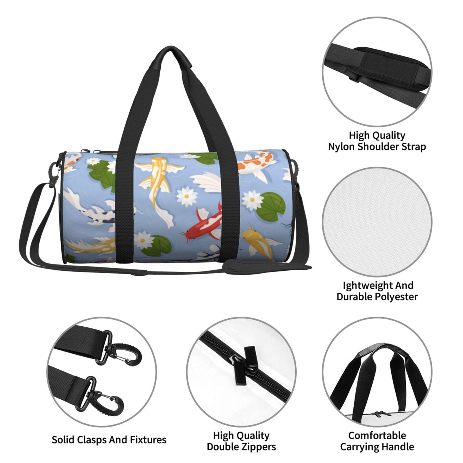 Vsdgher Colorful Koi Fish 45L Foldable Duffel Bag, Sports Gym Bag,Overnight Bag, Portable Weekender Bag for Airplanes