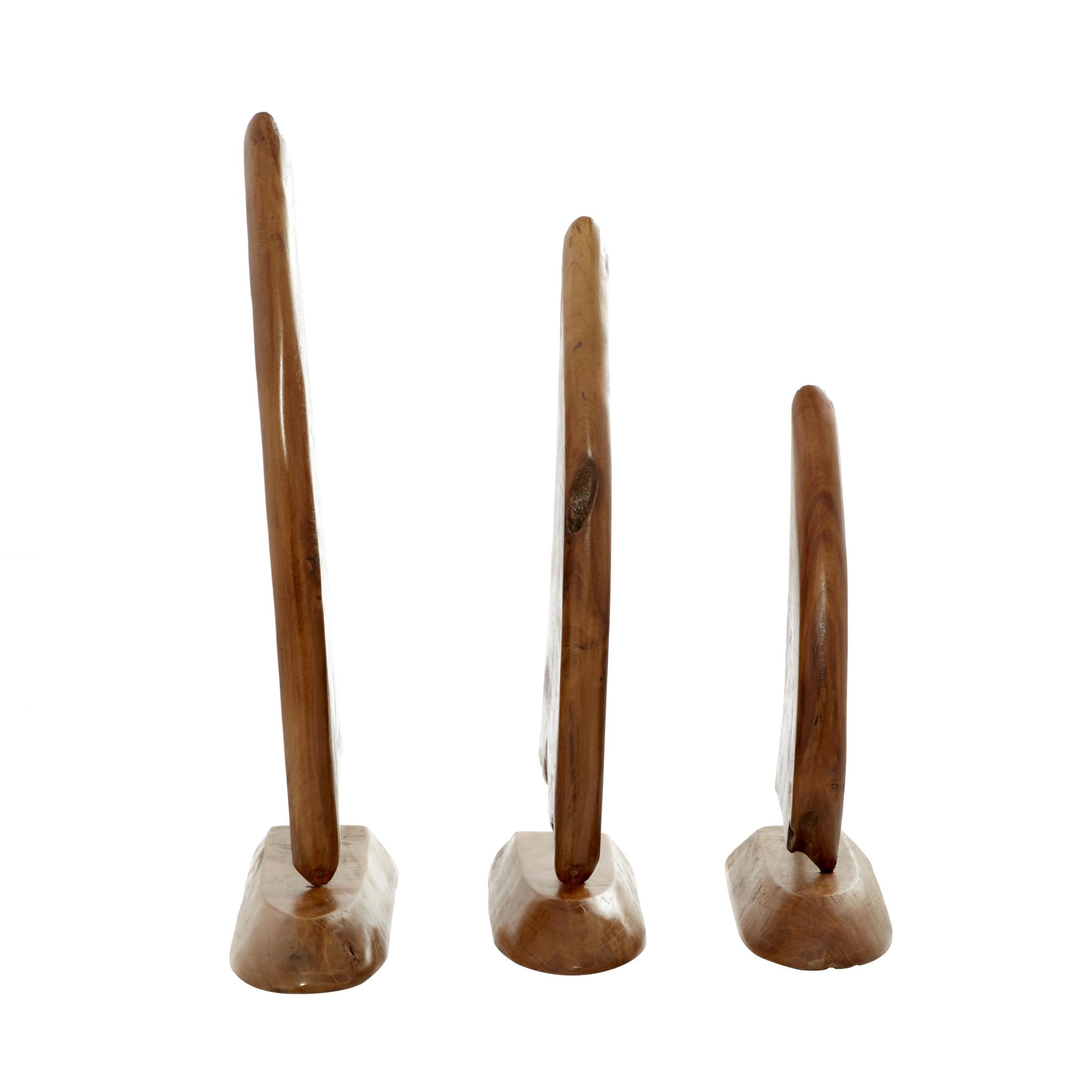 20", 17", 13"H Brown Teak Wood Handmade Sail Boat Sculpture, by DecMode (3 Count)