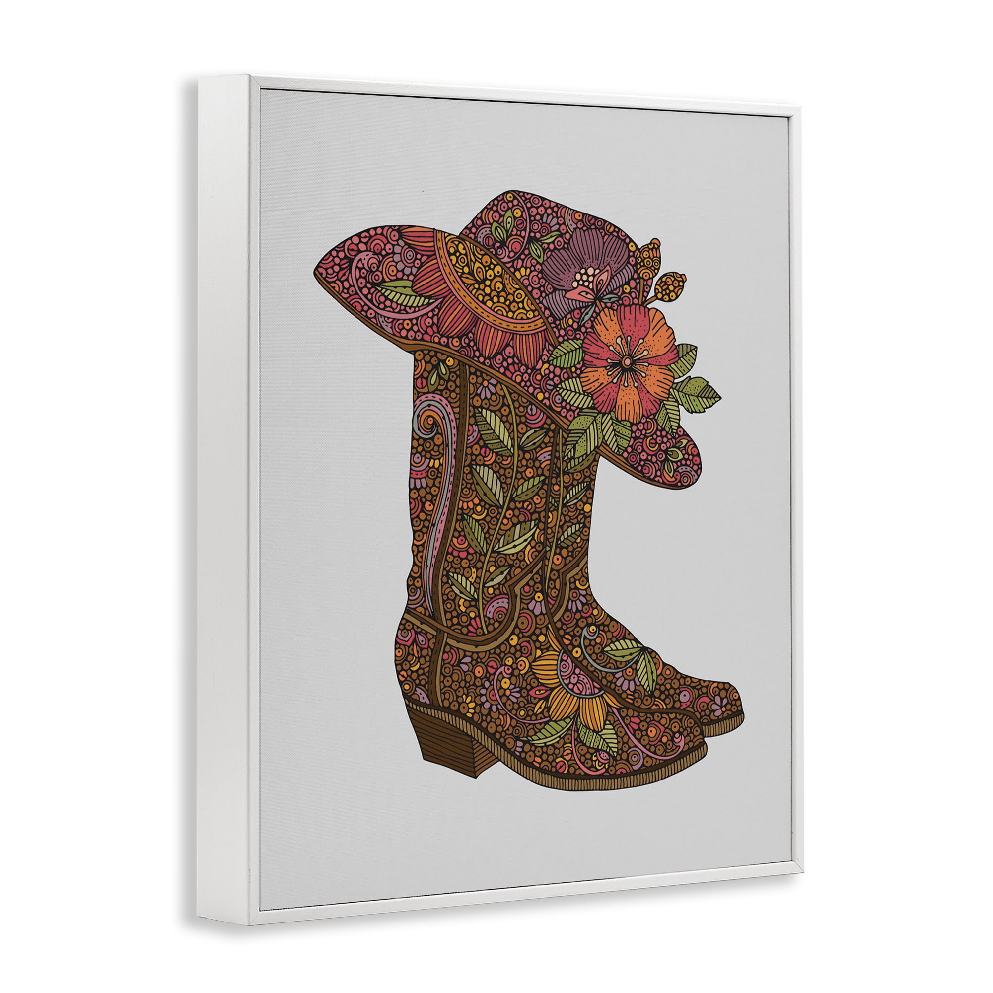 Stupell Industries Paisley Cowboy Boots Botanical & Floral Painting White Framed Art Print Wall Art, 11 x 14