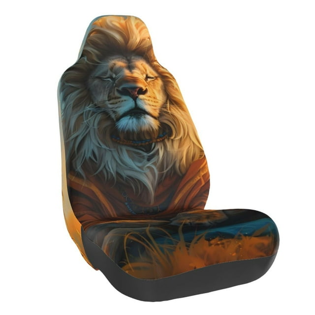 Wukai Prairie Meditating Lion Full Set Car Seat Covers with Soft Padding Universal Auto Front Seats Protector and Cushion Mat