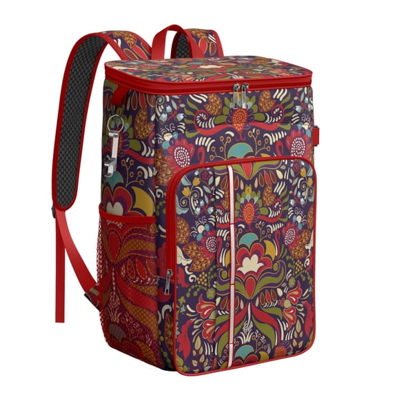 Colorful Geometric Insulated Cooler Backpack - Leakproof 20L Soft Cooler Bag with Padded Straps, Ideal for Hiking, Picnics & Travel